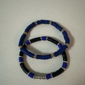 Blue and Black Clay Beaded Bracelet Set